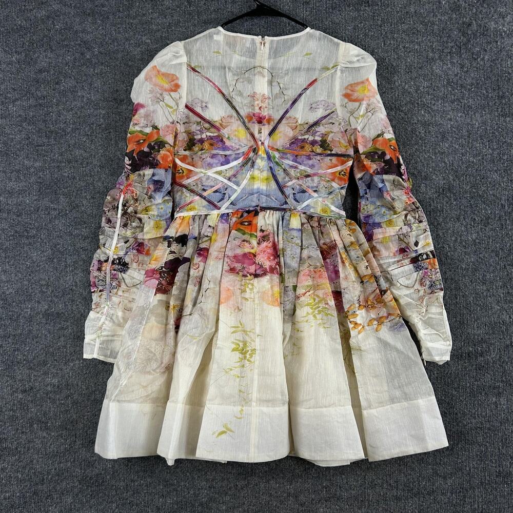 Zimmermann Dress 2 Prima Paneled Floral Silk Linen Organza Mini Romantic Luxury - Picture 11 of 16